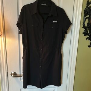 Columbia Black Short-Sleeved Jumpsuit with Collared Neckline